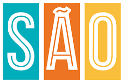 A stylized logo composed of three vertical colored blocks: teal on the left with a white uppercase 'S', orange in the center with a white uppercase 'A' that resembles a stool or stand, and yellow on the right with a white uppercase 'O'. The letters are bold, sans-serif, and centered within each block, creating a clean, modern, and segmented typographic design.